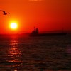 sunset in izmir beach.